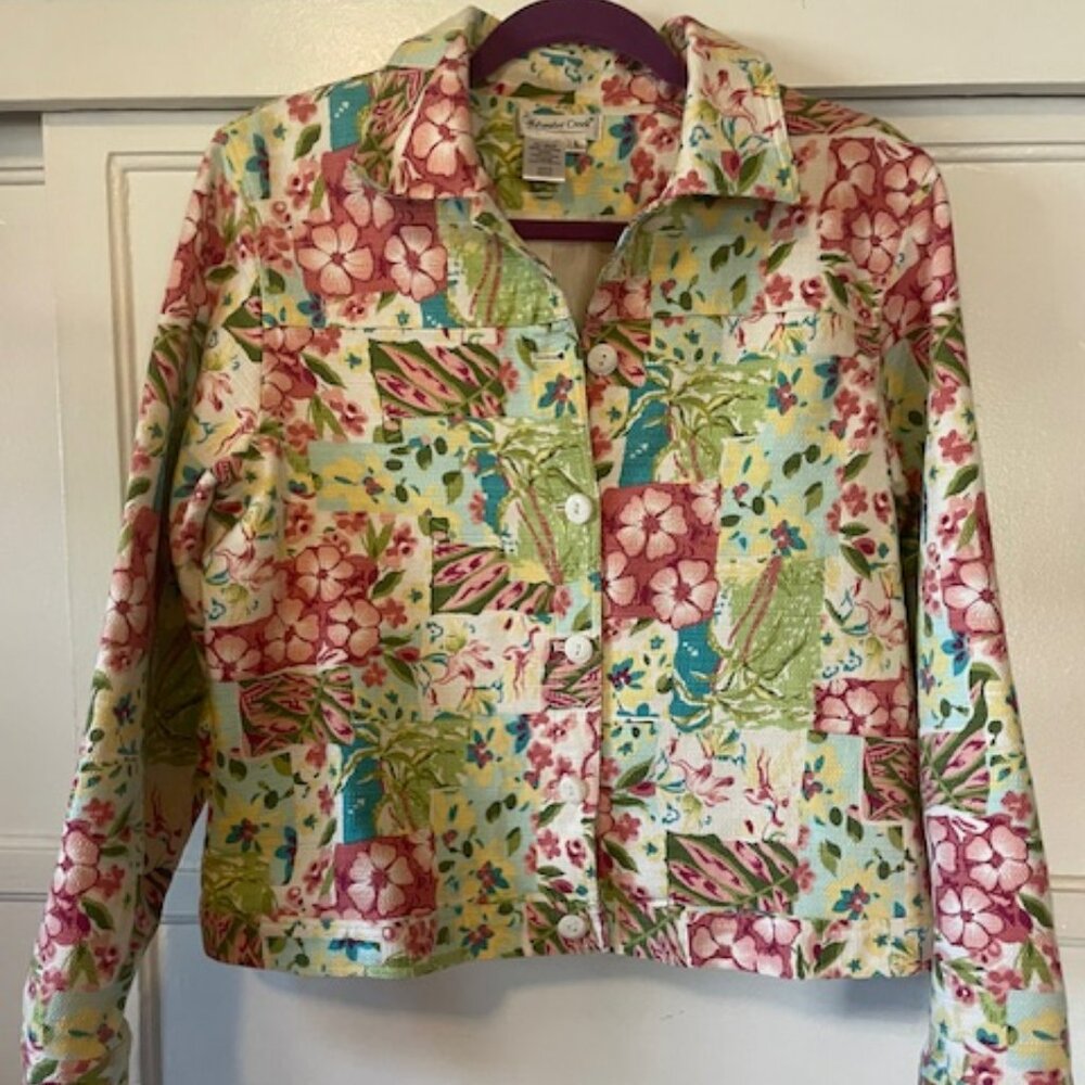Coldwater Creek Short Jacket Floral Women's Large Boxy Cottage Core Button Up